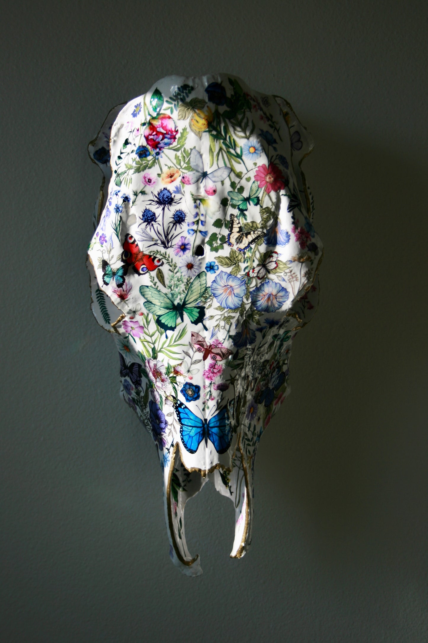 Collaged Decorative Cow Skull - Wall Hanging Display