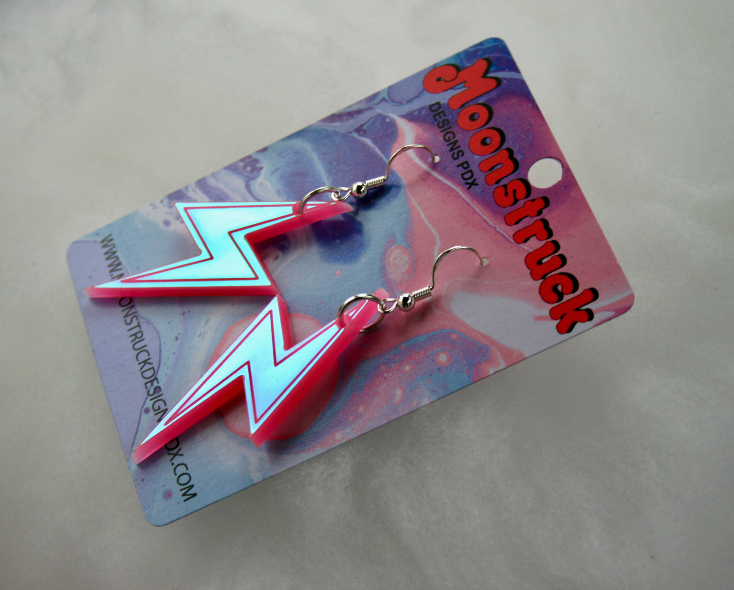 Lightning Bolt Earrings- Weather Iridescent Hot Pink