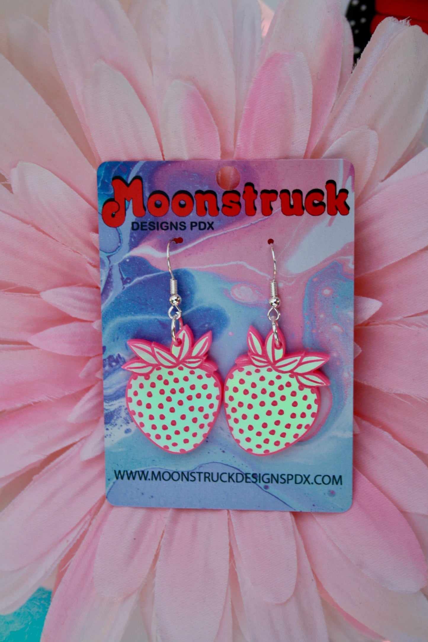Wholesale- Strawberry Earrings- Iridescent Reflective Lightweight Witchy Fruit Summer Garden Juicy Kawaii