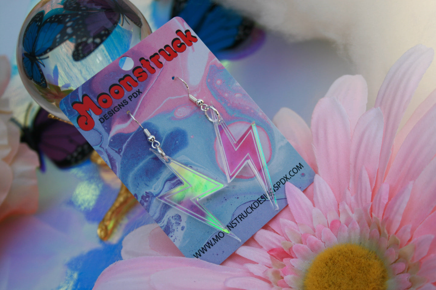 Lightning Bolt Earrings- Weather Iridescent Hot Pink