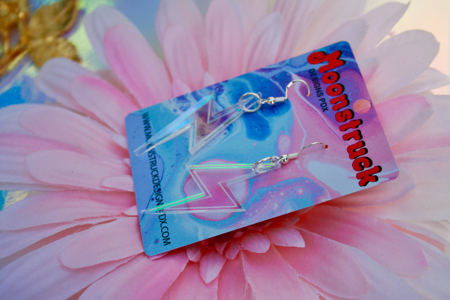 Lightning Bolt Earrings- Weather Iridescent Hot Pink