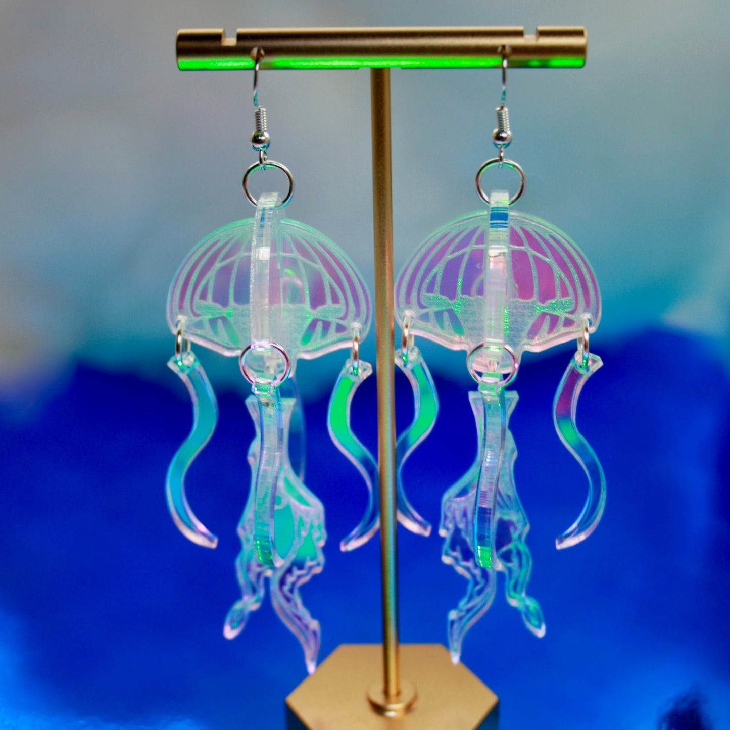 Jellyfish Earrings- Aquatic Ocean 3D Iridescent