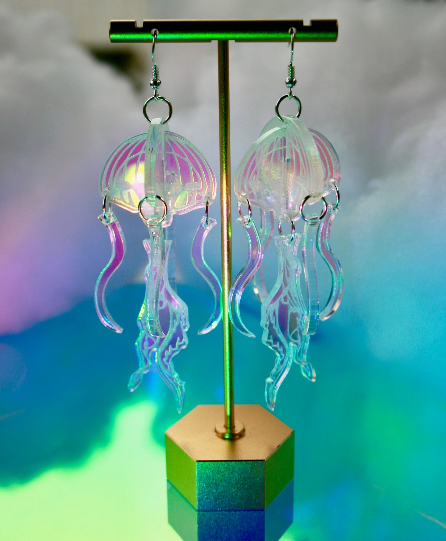 Jellyfish Earrings- Aquatic Ocean 3D Iridescent