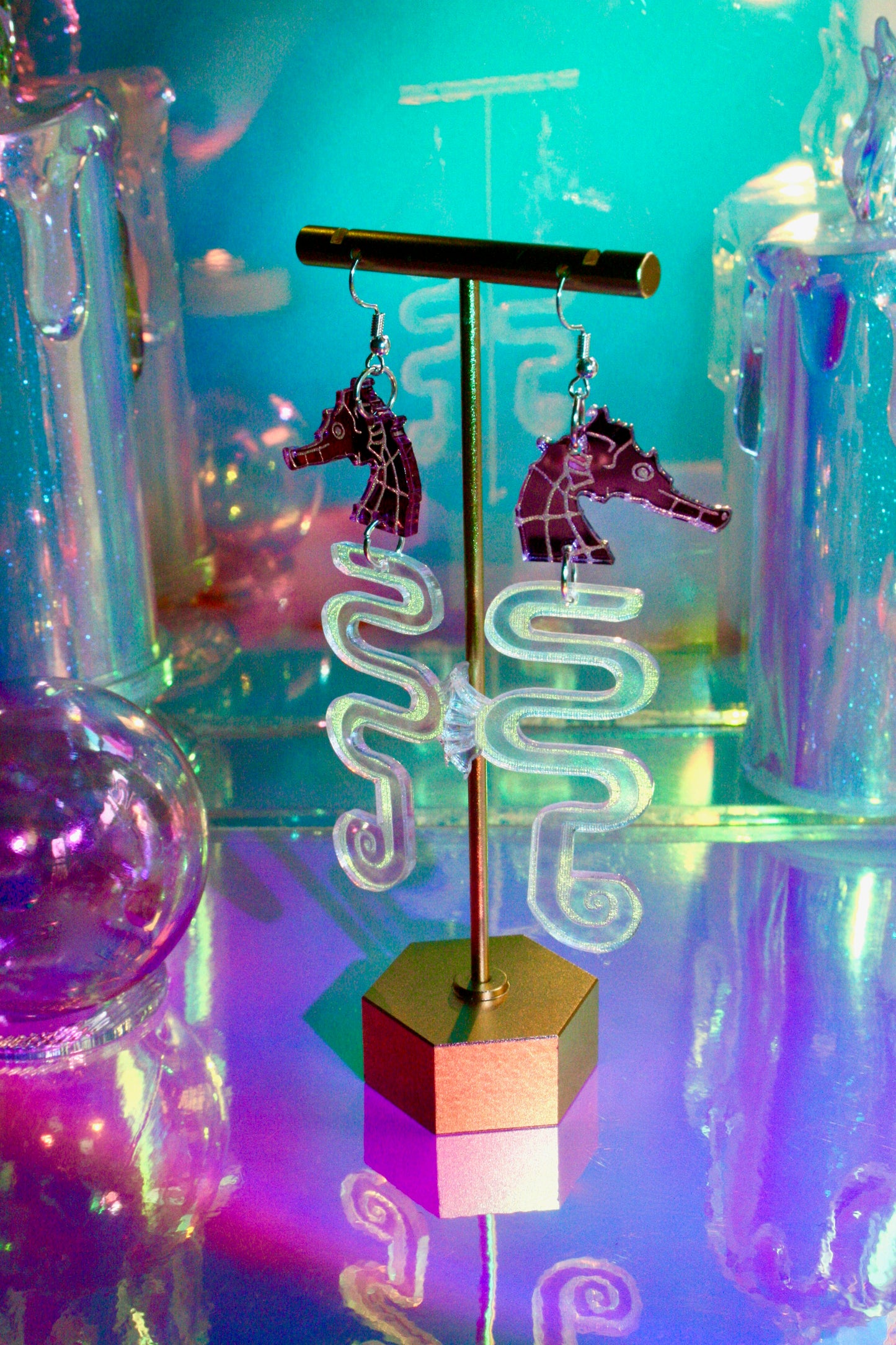 Wholesale- Seahorse Earrings- Aquatic Ocean 3D Aquarium Water