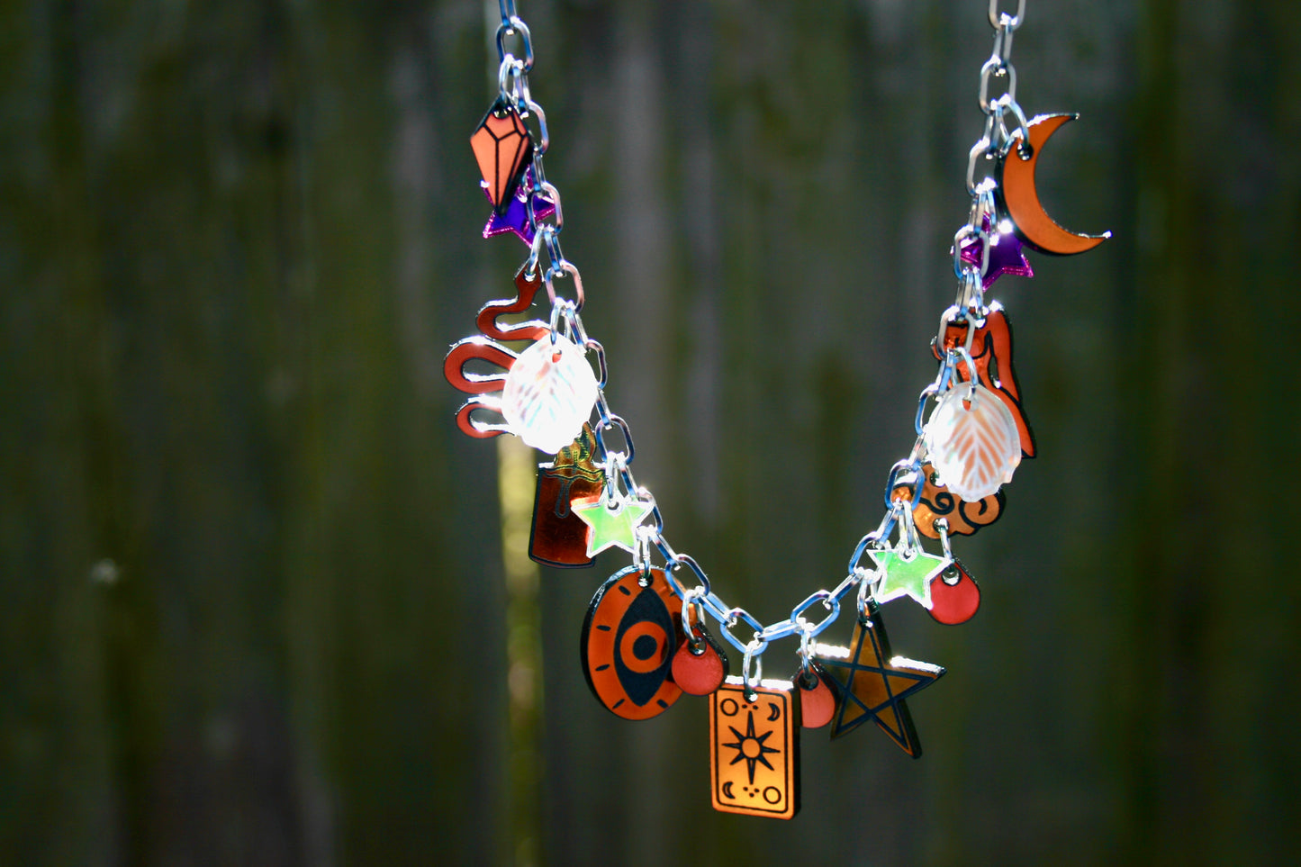 Midnight Iridescent Charm Necklace - Glitter Frosted Rain Holo OOAK One of a Kind Detailed