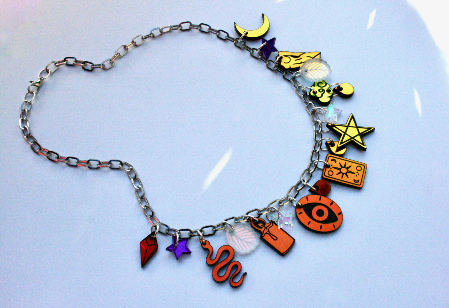Midnight Iridescent Charm Necklace - Glitter Frosted Rain Holo OOAK One of a Kind Detailed