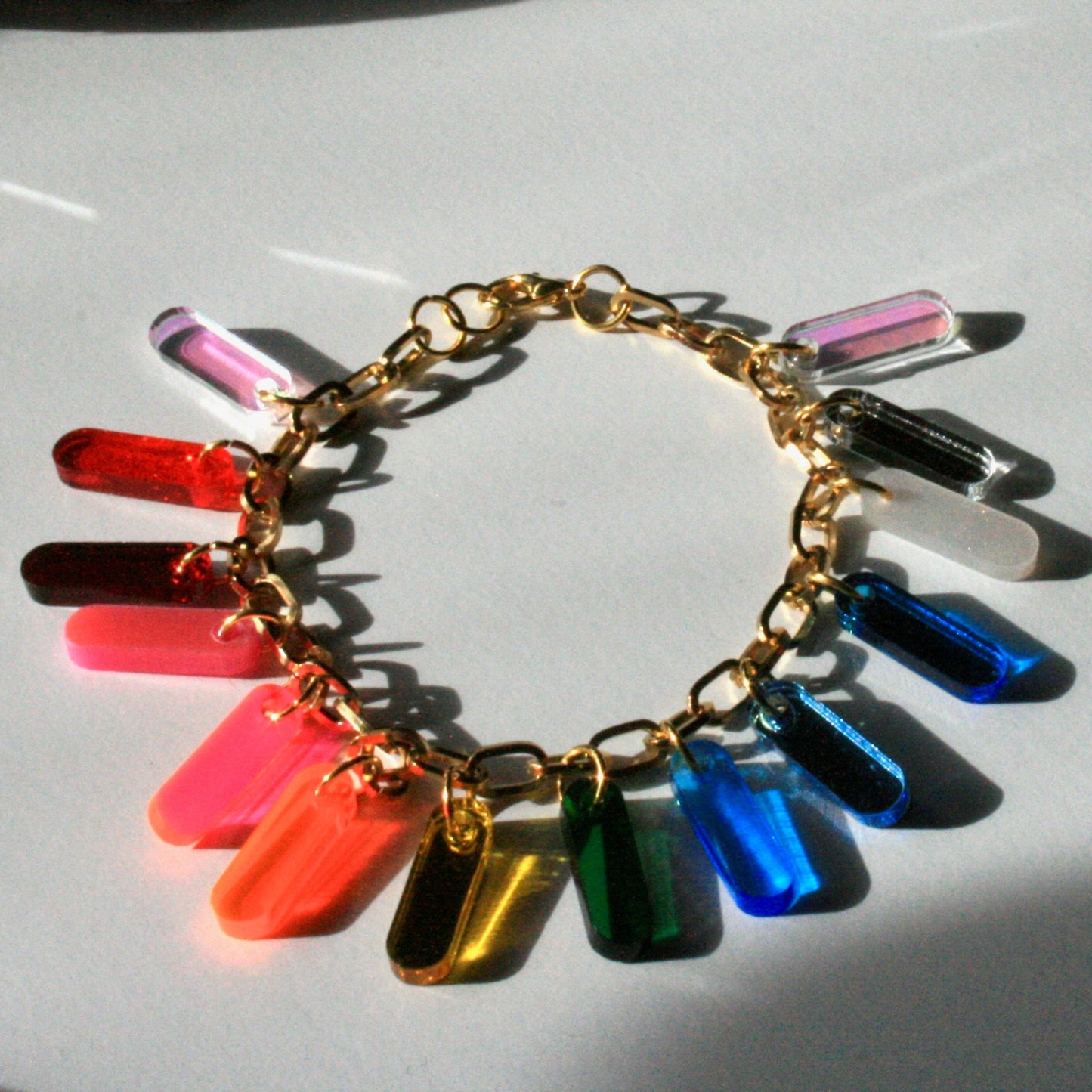 Rainbow Bracelet - Reflective Fluorescent Sparkly Colorful OOAK One of a Kind Detailed