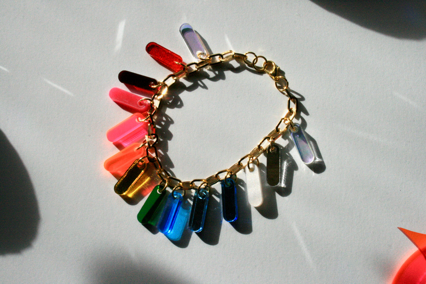 Rainbow Bracelet - Reflective Fluorescent Sparkly Colorful OOAK One of a Kind Detailed