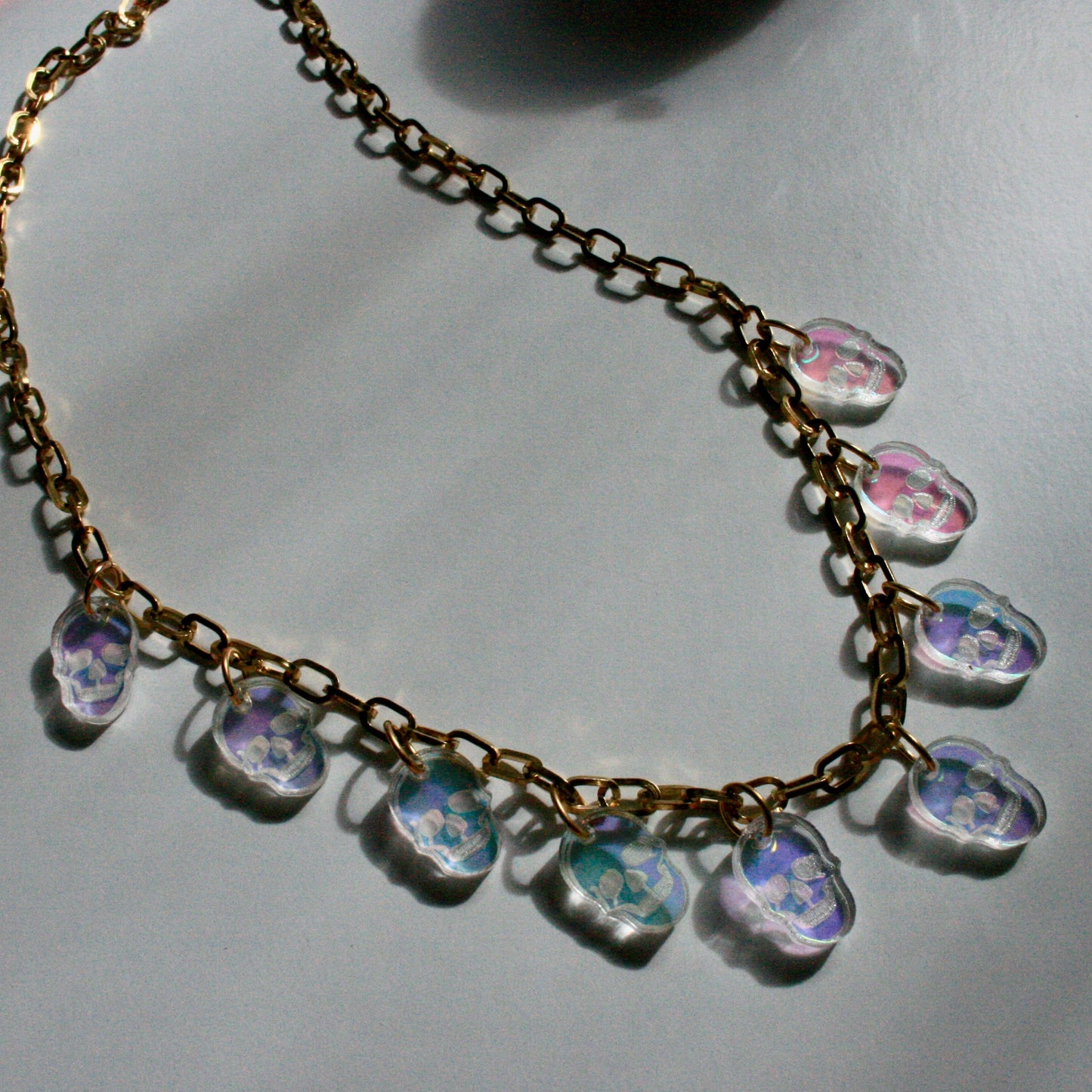 Iridescent Skull Charm Necklace - OOAK One of a Kind Detailed