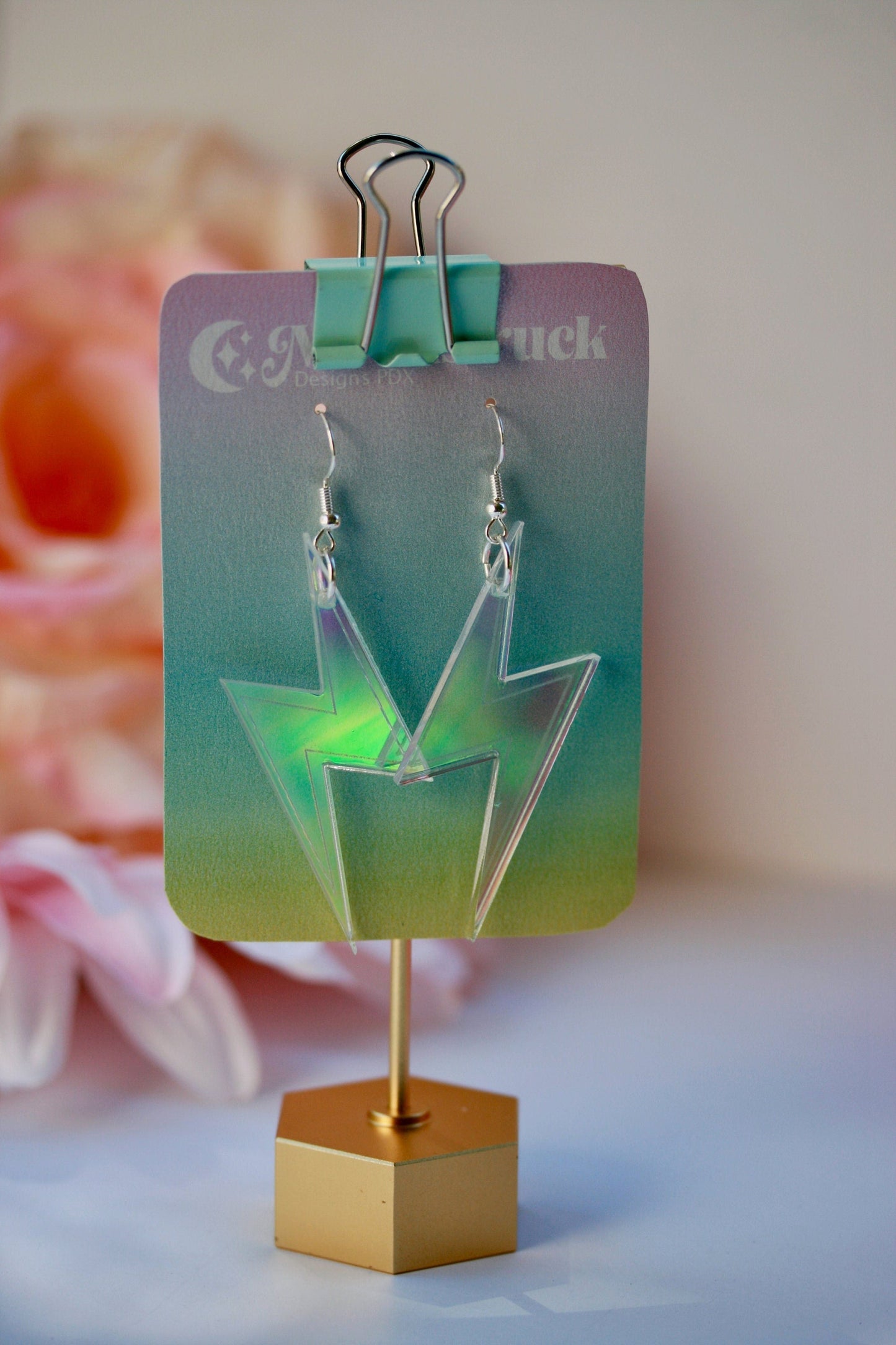 Wholesale- Lightning Bolt Earrings- Weather Hot Pink Iridescent