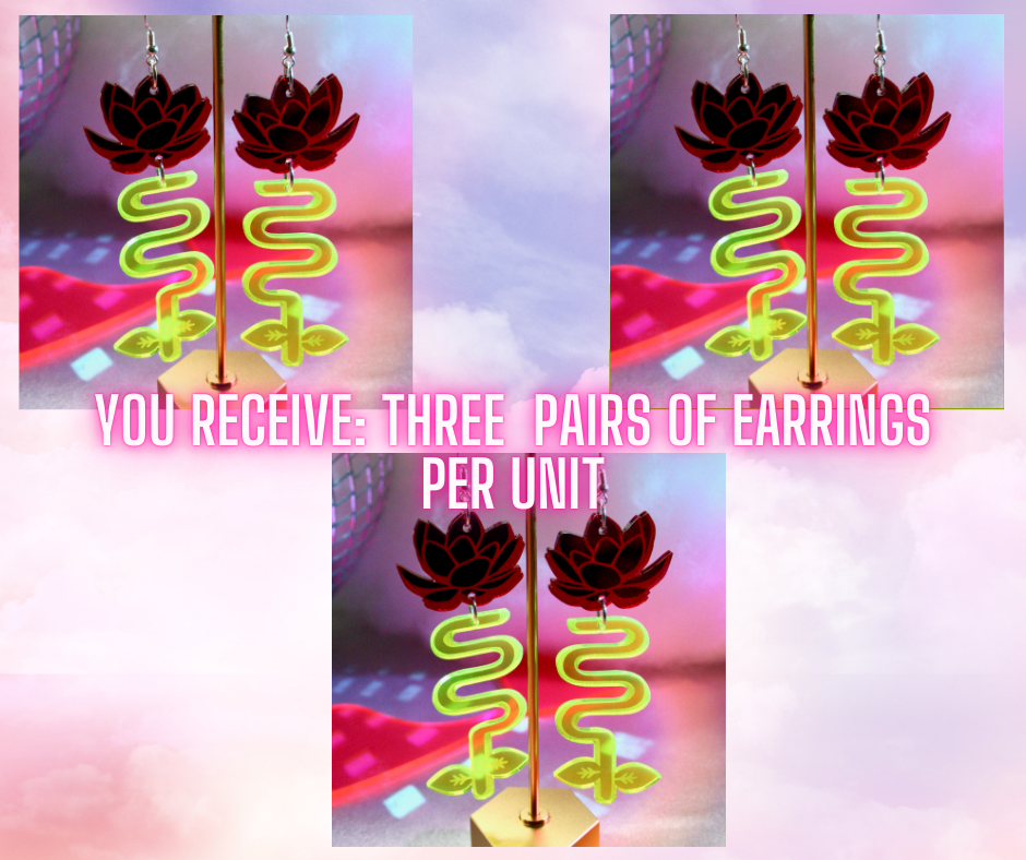 Wholesale- Lotus Blossom Earrings- Sparkly Green Red Pink Reflective Lightweight Neon Statement