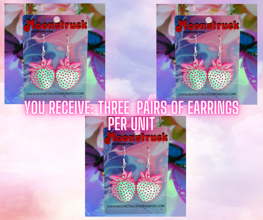 Wholesale- Strawberry Earrings- Iridescent Reflective Lightweight Witchy Fruit Summer Garden Juicy Kawaii