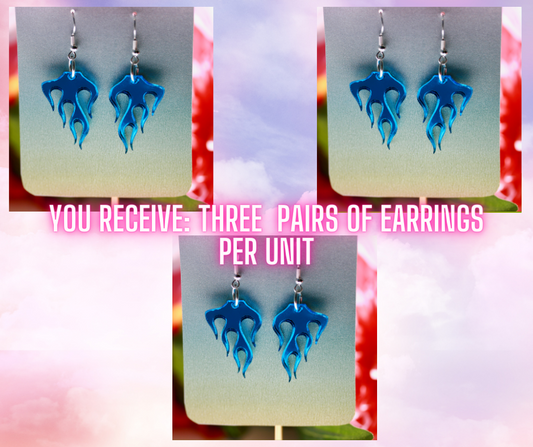 Wholesale- Flame Earrings - Petite Small Heat Bonfire Inferno Ablaze Burning Orange Yellow Blue Y2K Lasercut Reflective Cutout Mirrored Spicy Hot
