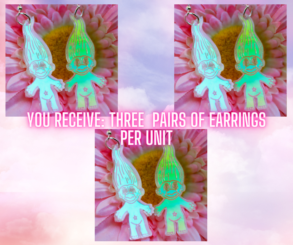 Wholesale- Troll Earrings- Y2K Iridescent Nostalgia