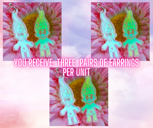 Wholesale- Troll Earrings- Y2K Iridescent Nostalgia
