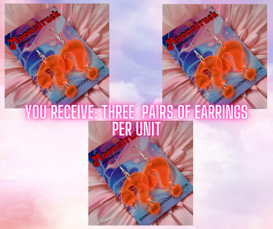 Wholesale- Orange Question Marks- Fluorescent Black Light Reactive Puzzle Cryptic Cliffhanger Punctuation Emoji Translucent Lasercut Dangle Earrings