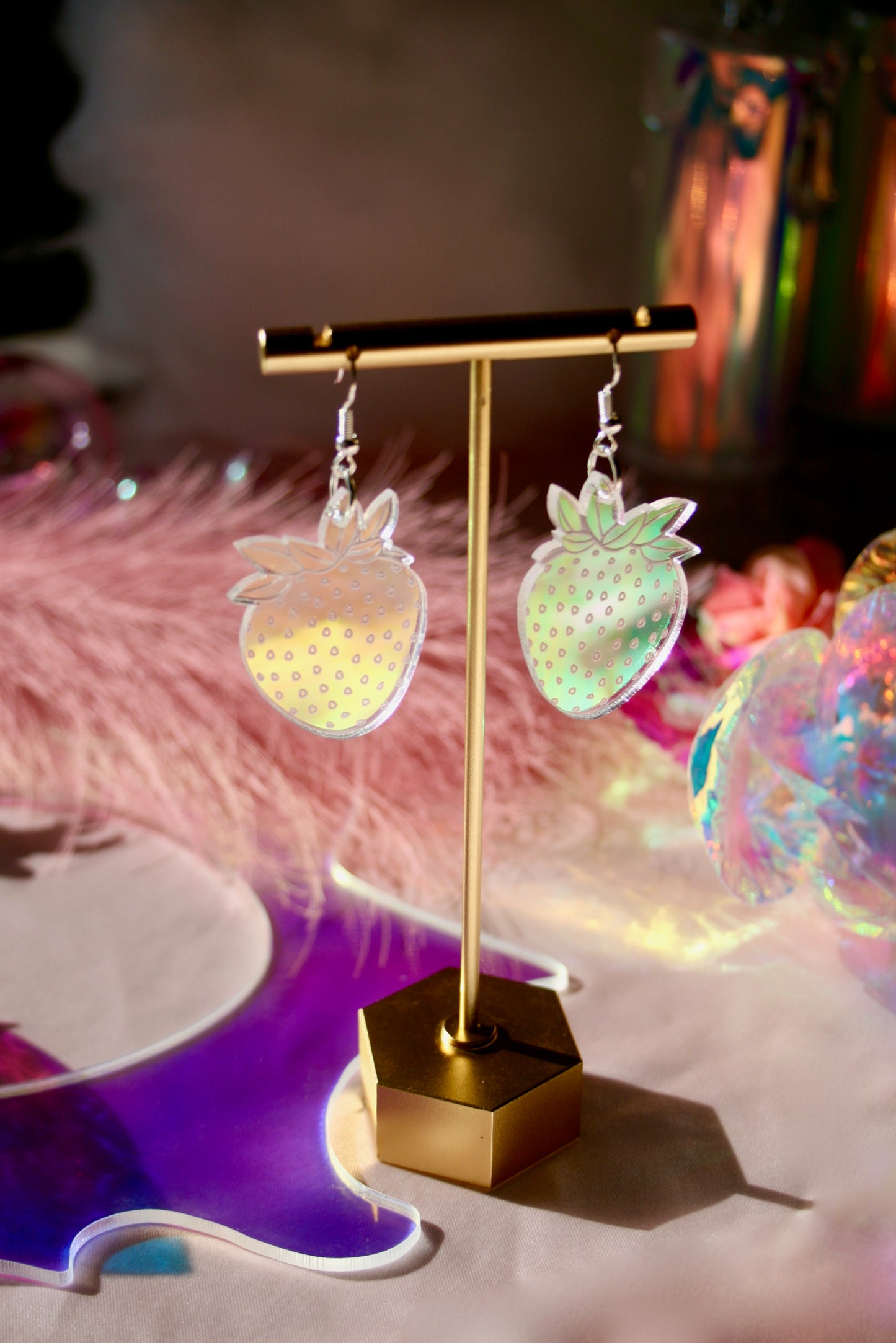 Iridescent Reflective Lightweight Witchy Strawberry Fruit Summer Garden Juicy Kawaii Earrings