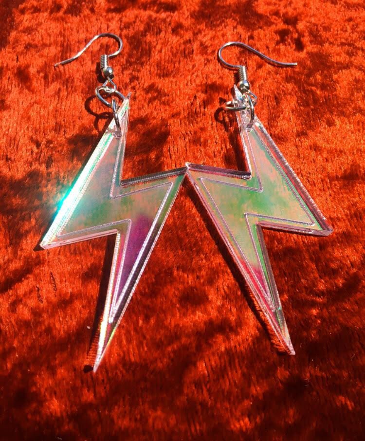 Lightning Bolt Earrings- Weather Iridescent Hot Pink