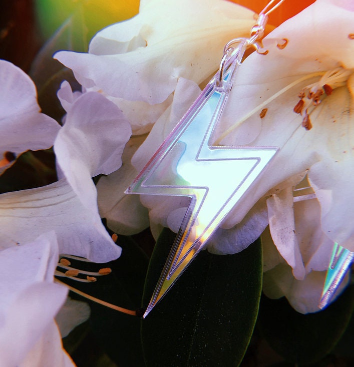Lightning Bolt Earrings- Weather Iridescent Hot Pink
