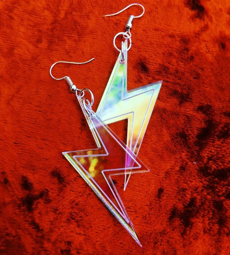 Lightning Bolt Earrings- Weather Iridescent Hot Pink