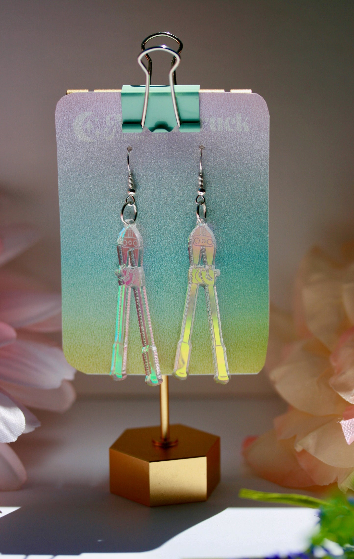 Fiona Apple Fetch the Bolt Cutters Earrings- Lasercut Iridescent The Idler Wheel Paper Bag Criminal Kate Bush Tori Amos Freedom Symbol Holo