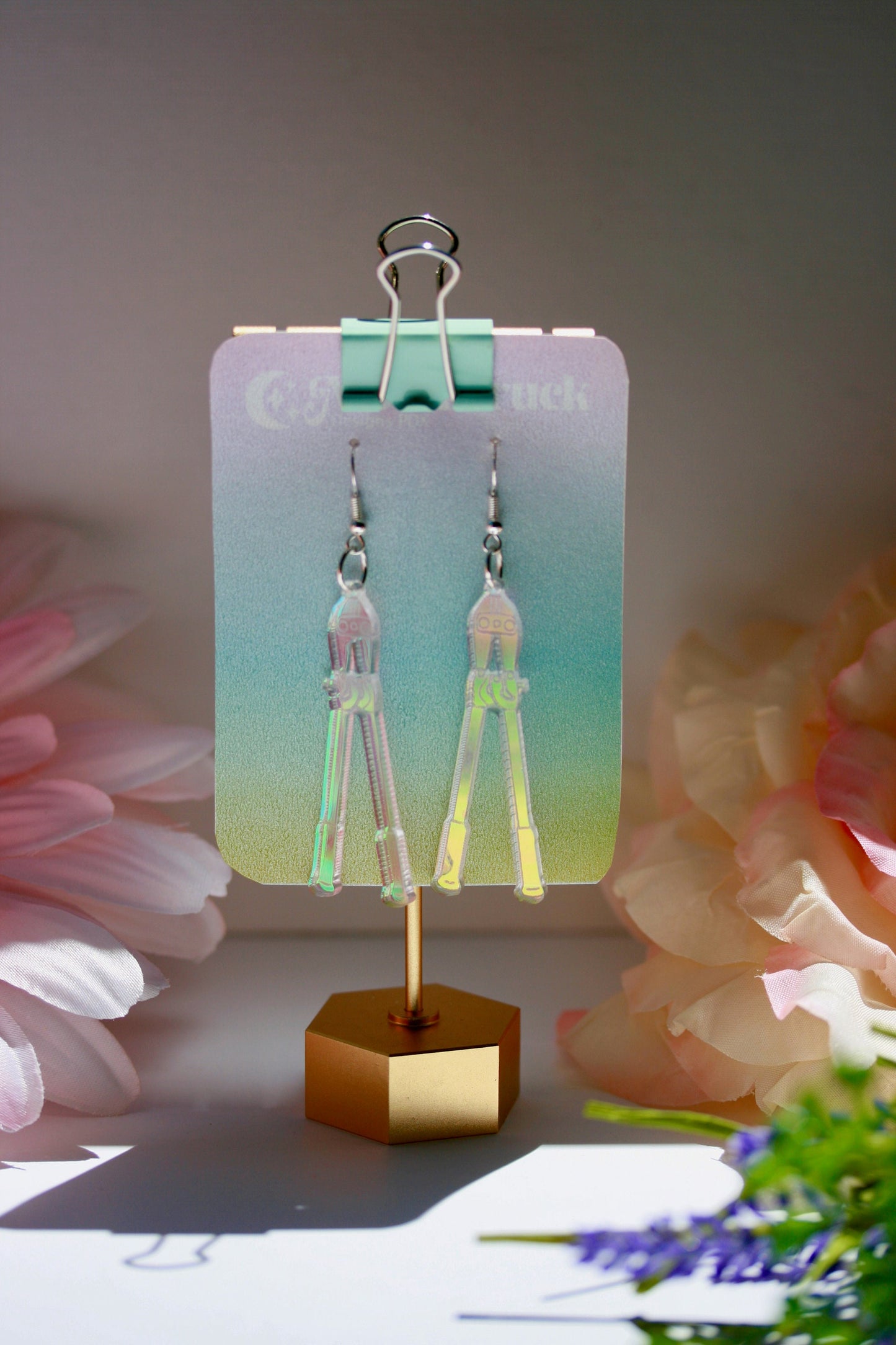 Fiona Apple Fetch the Bolt Cutters Earrings- Lasercut Iridescent The Idler Wheel Paper Bag Criminal Kate Bush Tori Amos Freedom Symbol Holo