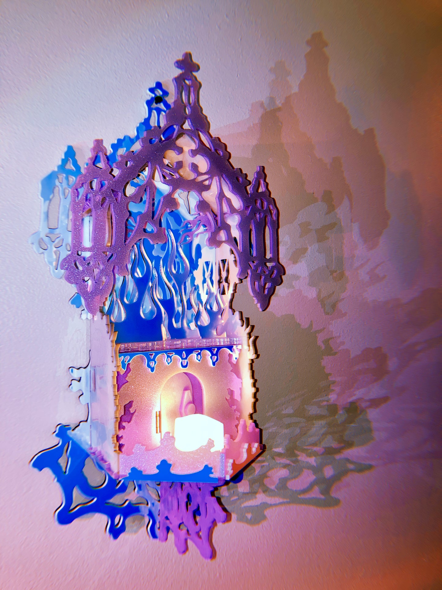 Mirrored Reflective Iridescent Flame Shrine Temple Wall Hanging- Home Decor OOAK