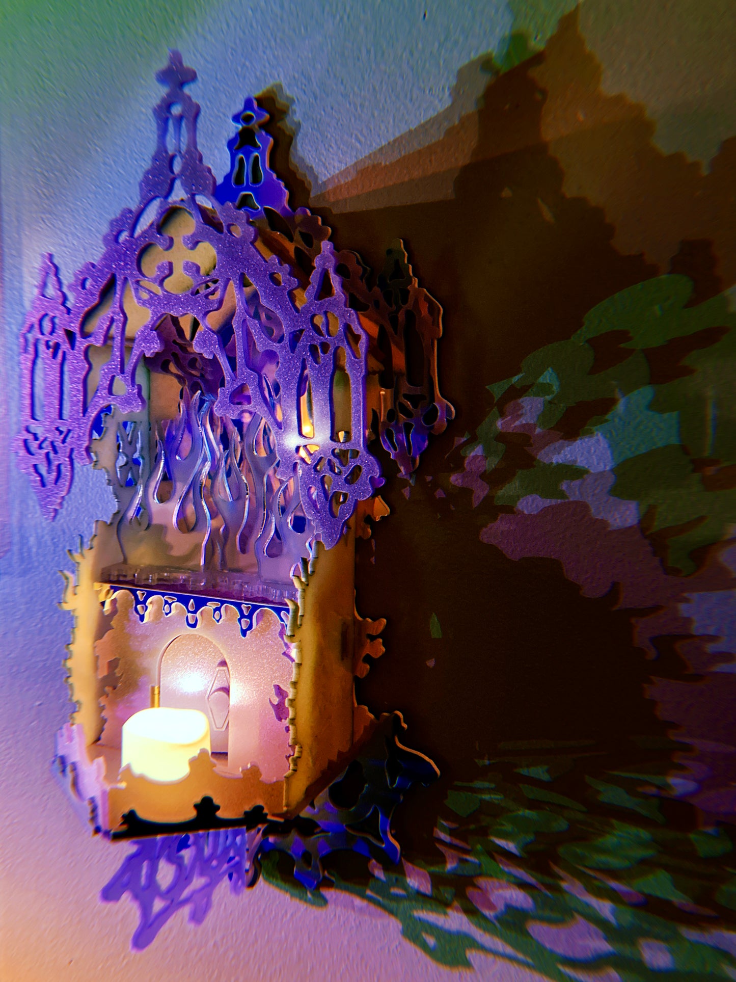 Mirrored Reflective Iridescent Flame Shrine Temple Wall Hanging- Home Decor OOAK