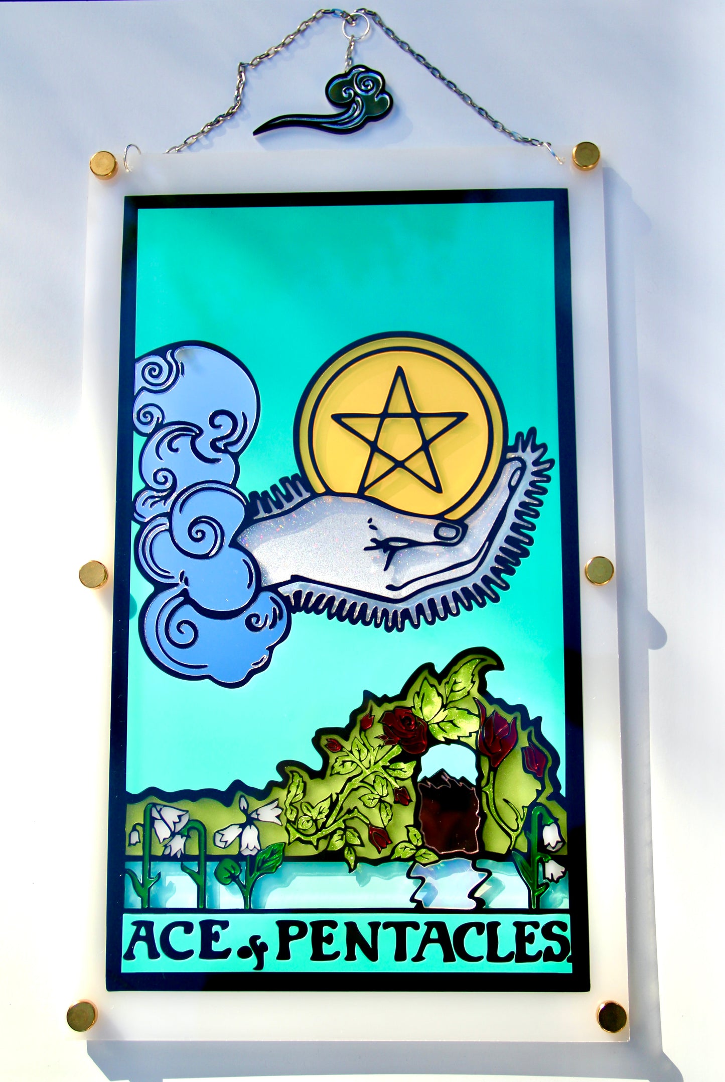 Ace of Pentacles Tarot Wall Hanging- Home Decor OOAK