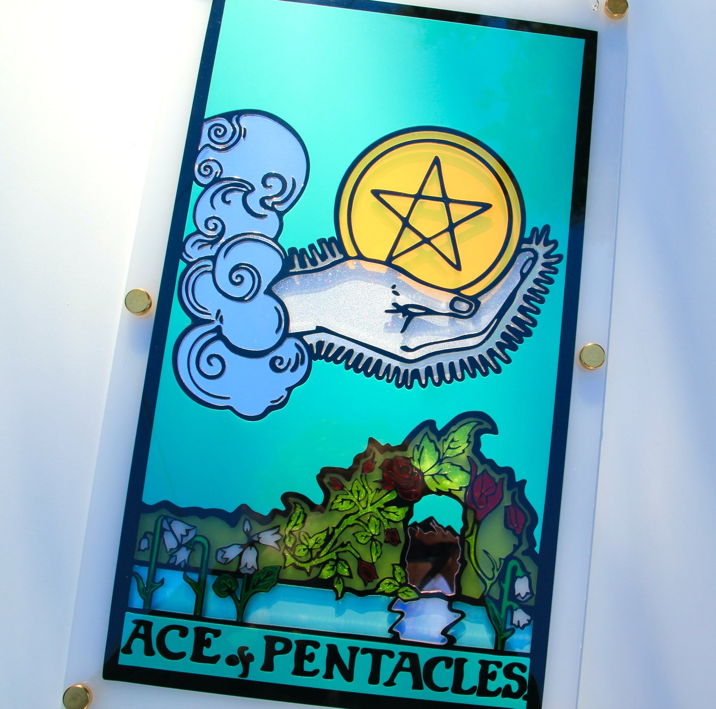 Ace of Pentacles Tarot Wall Hanging- Home Decor OOAK