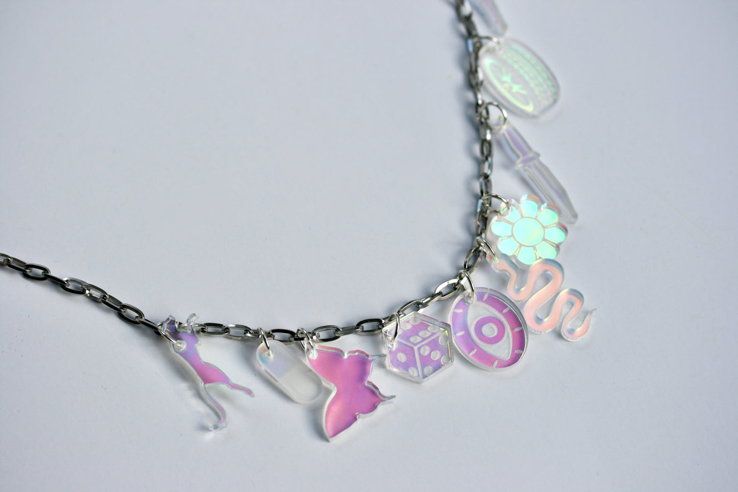 Iridescent Charm Necklace - Lasercut Holo Rainbow Multicolor Detailed One of a Kind OOAK