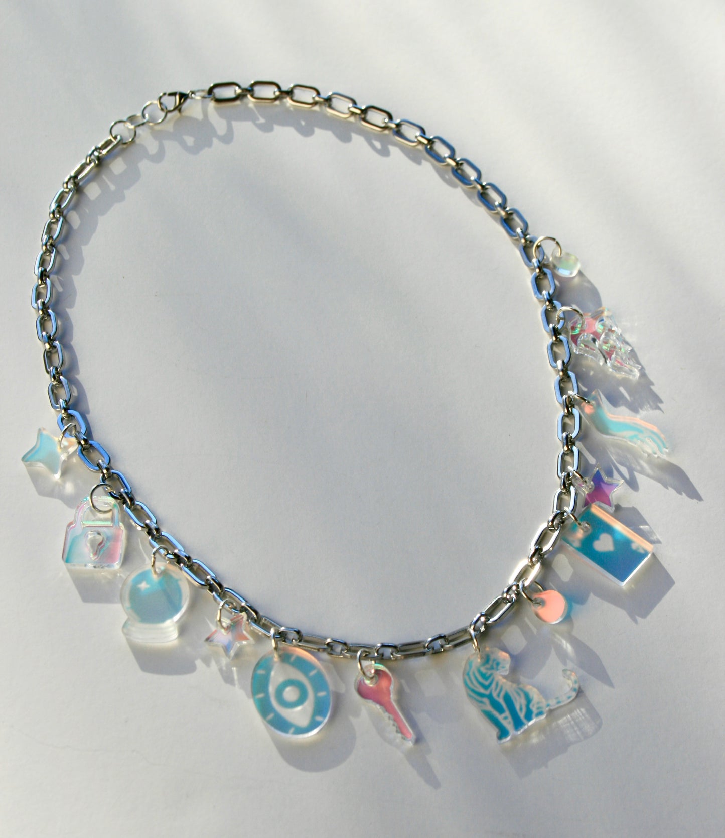 Iridescent Charm Necklace - Glitter Frosted Holo OOAK One of a Kind Detailed