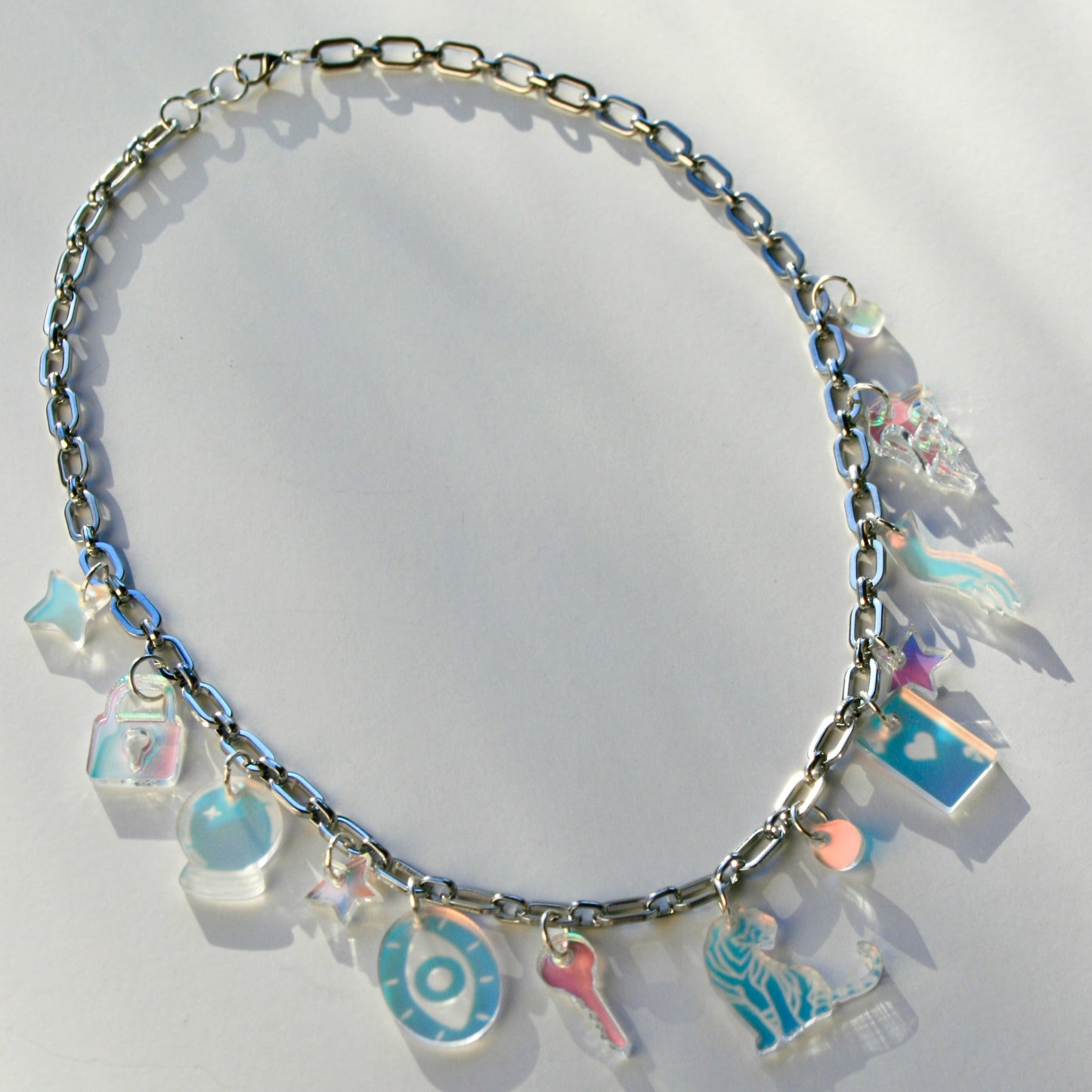 Iridescent Charm Necklace - Glitter Frosted Holo OOAK One of a Kind Detailed