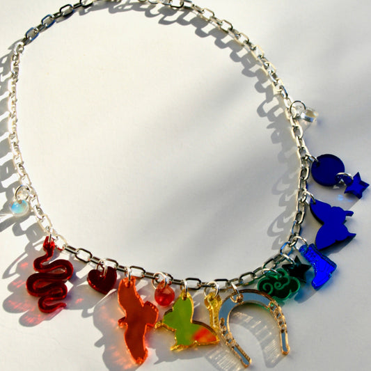 Rainbow Charm Necklace - Reflective OOAK One of a Kind Detailed