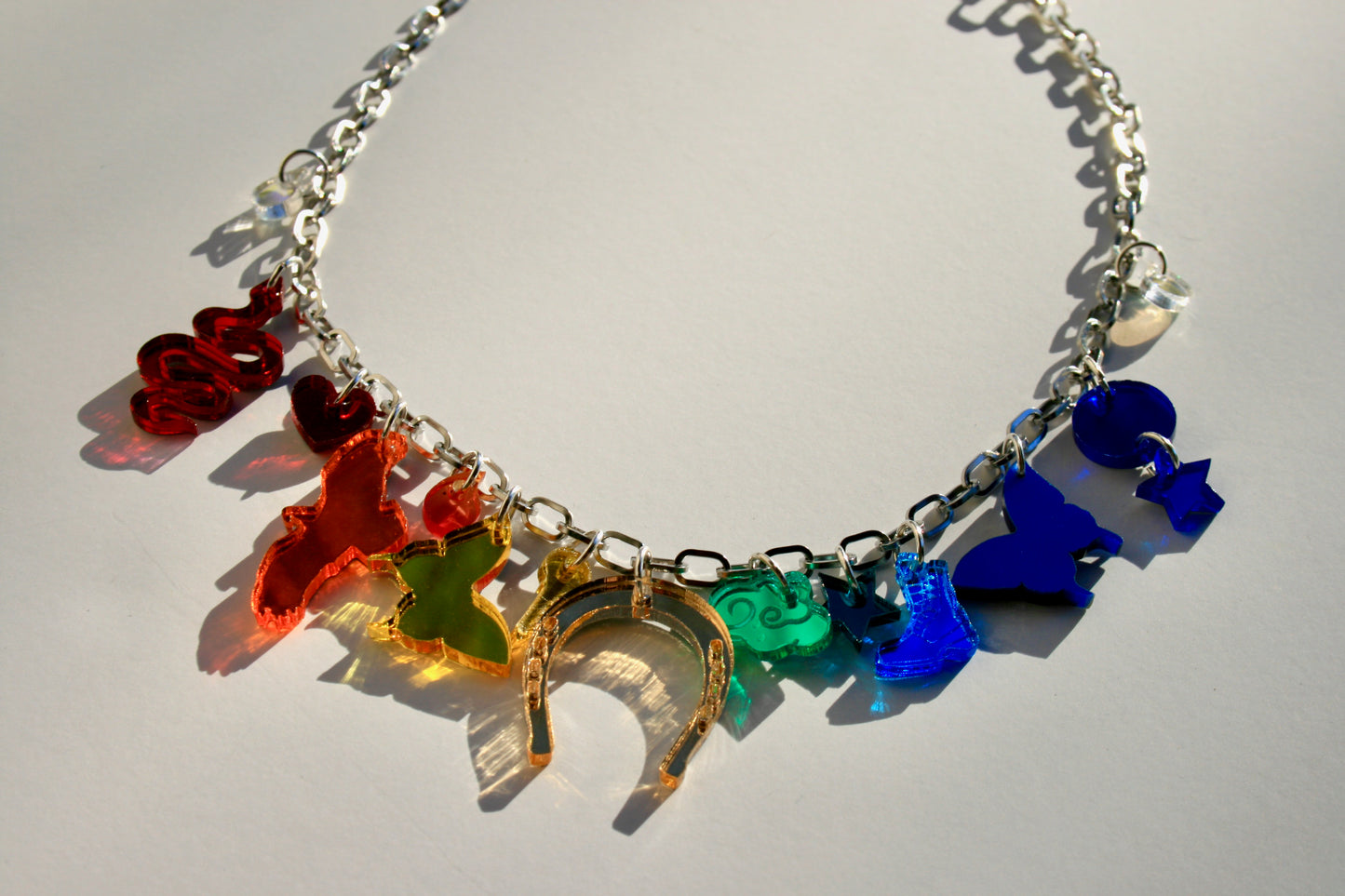 Rainbow Charm Necklace - Reflective OOAK One of a Kind Detailed