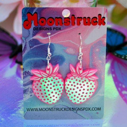 Iridescent Reflective Lightweight Witchy Strawberry Fruit Summer Garden Juicy Kawaii Earrings