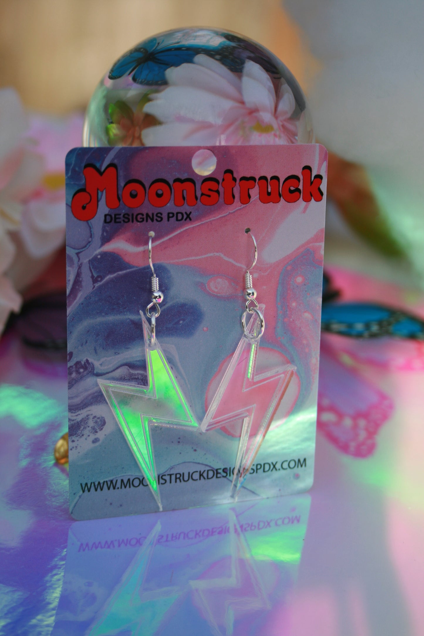 Lightning Bolt Earrings- Weather Iridescent Hot Pink