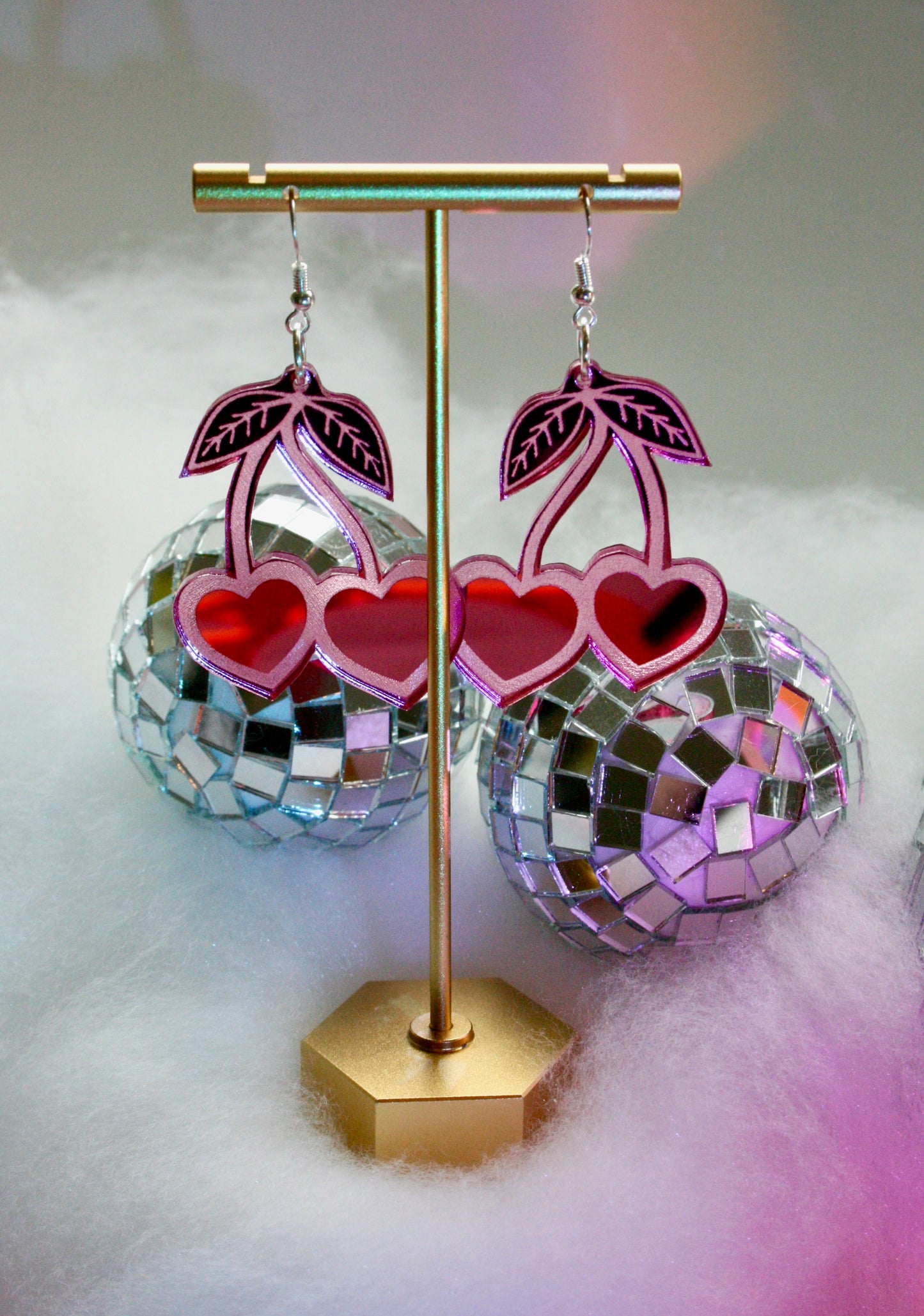 Cherry Heart Earrings- Reflective Kawaii Sweet Teardrop Lightweight Valentines