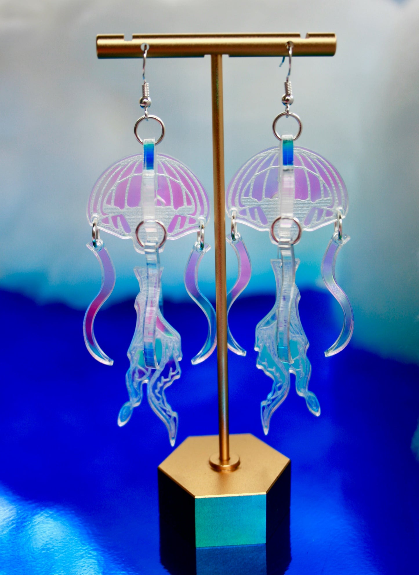 Jellyfish Earrings- Aquatic Ocean 3D Iridescent