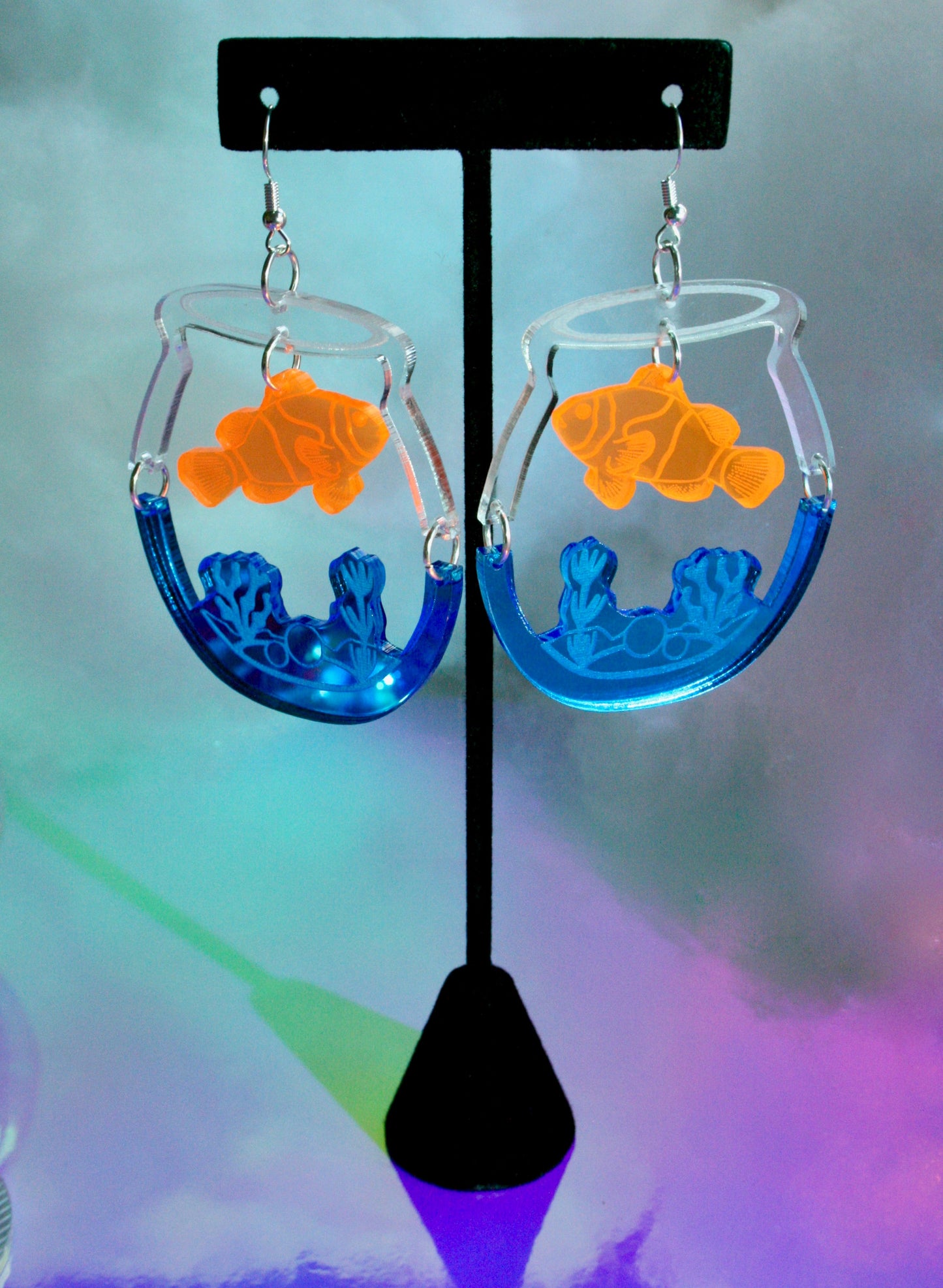 Fishbowl Earrings- Aquatic Water Ocean Clownfish Aquarium Sea Fish Tank