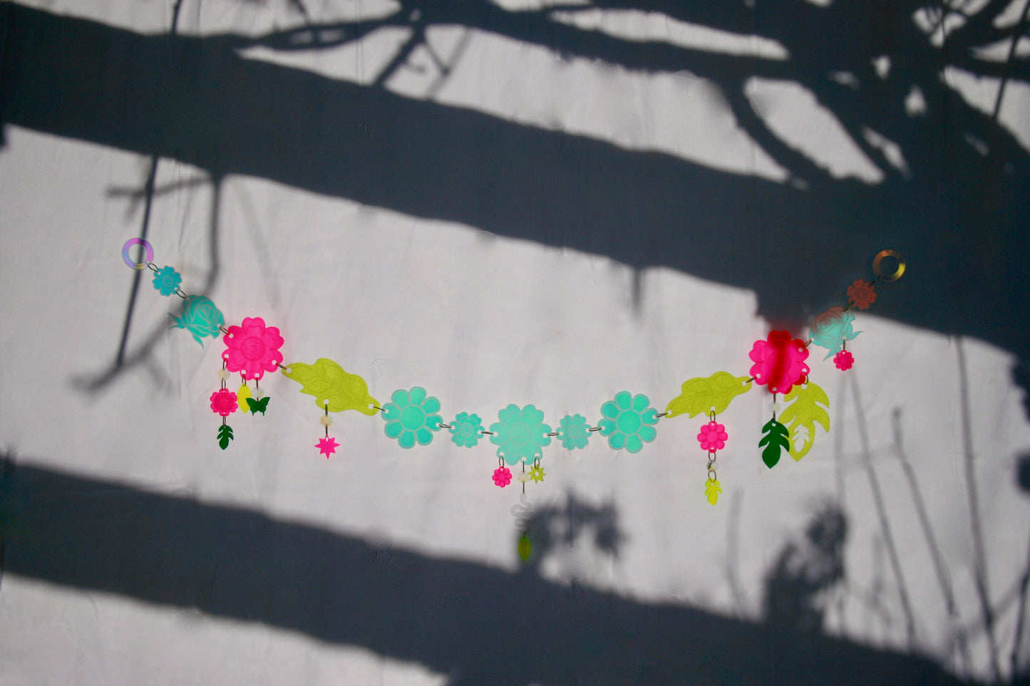 Floral Chain- Wall Hanging Garland Window Ornament Home Decor Whimsical Rainbow Flowers Neon Sparkle Dopamine