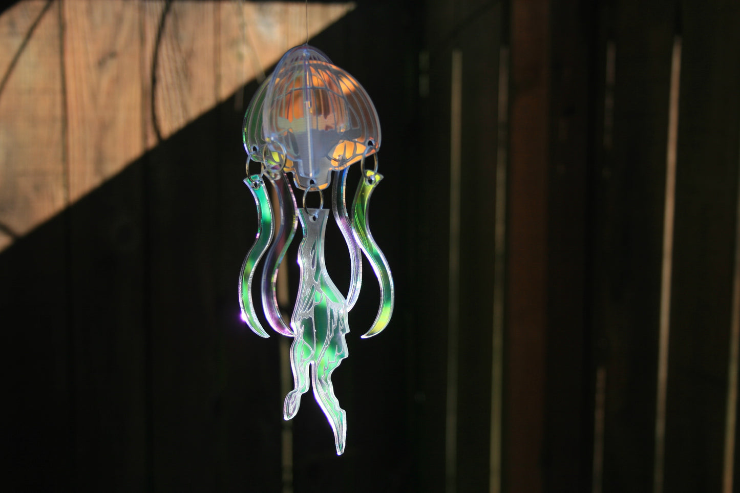 Spinning Jellyfish Suncatcher- Aquatic Ocean 3D Iridescent Mobile Window Wall Ornament Home Decor Whimsical Rainbow Coastal