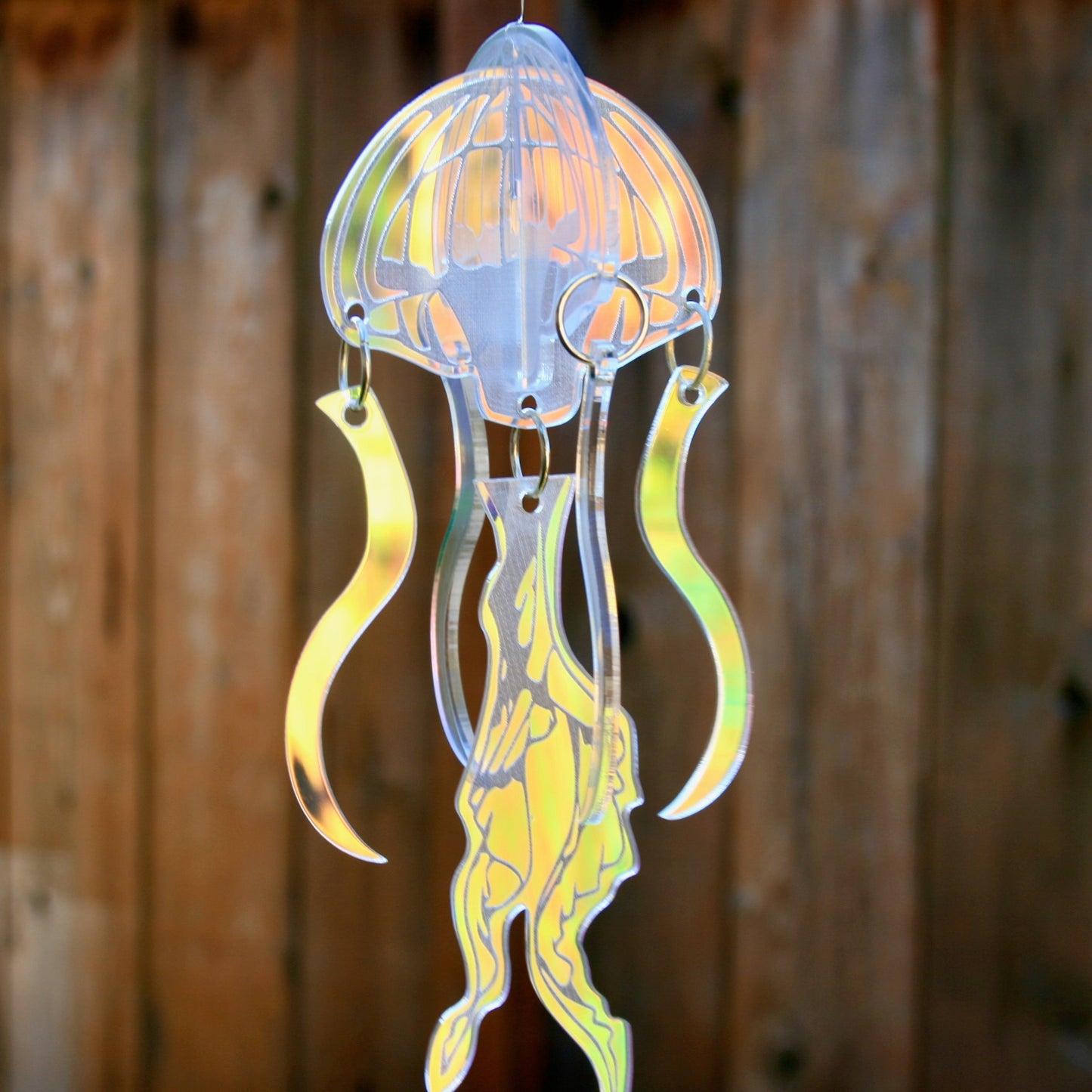 Spinning Jellyfish Suncatcher- Aquatic Ocean 3D Iridescent Mobile Window Wall Ornament Home Decor Whimsical Rainbow Coastal