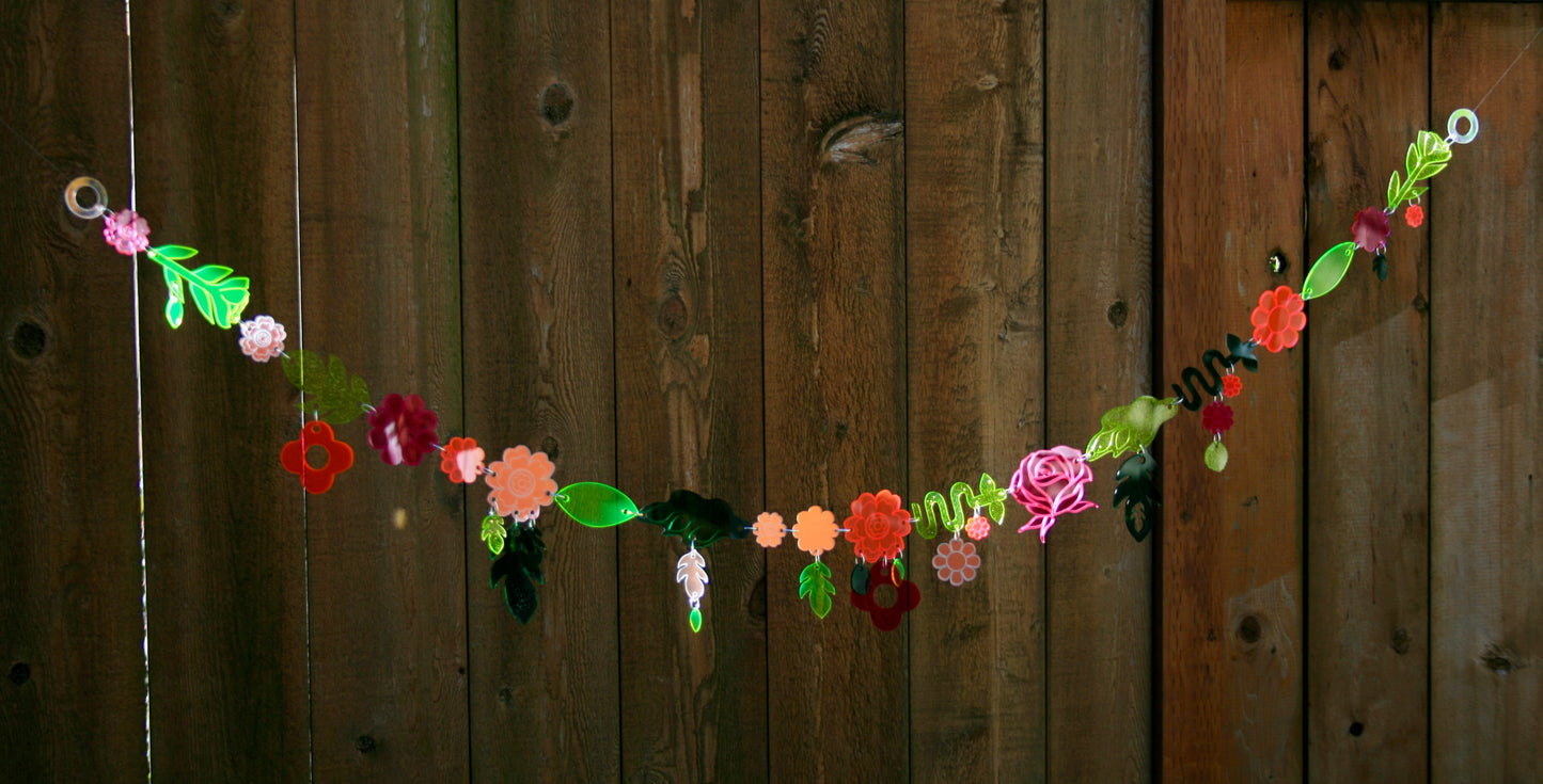 Large Floral Chain- Wall Hanging Garland Window Ornament Home Decor Whimsical Rainbow Flowers Neon Sparkle Dopamine (Copy)