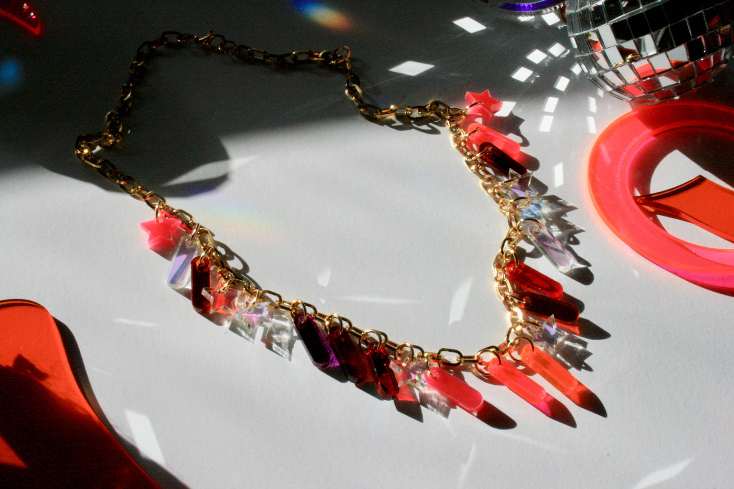 Purple, Pink, Red & Iridescent Charm Necklace - OOAK One of a Kind Detailed