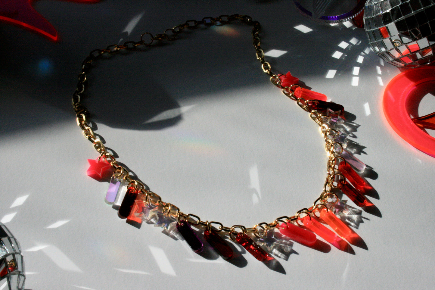 Purple, Pink, Red & Iridescent Charm Necklace - OOAK One of a Kind Detailed