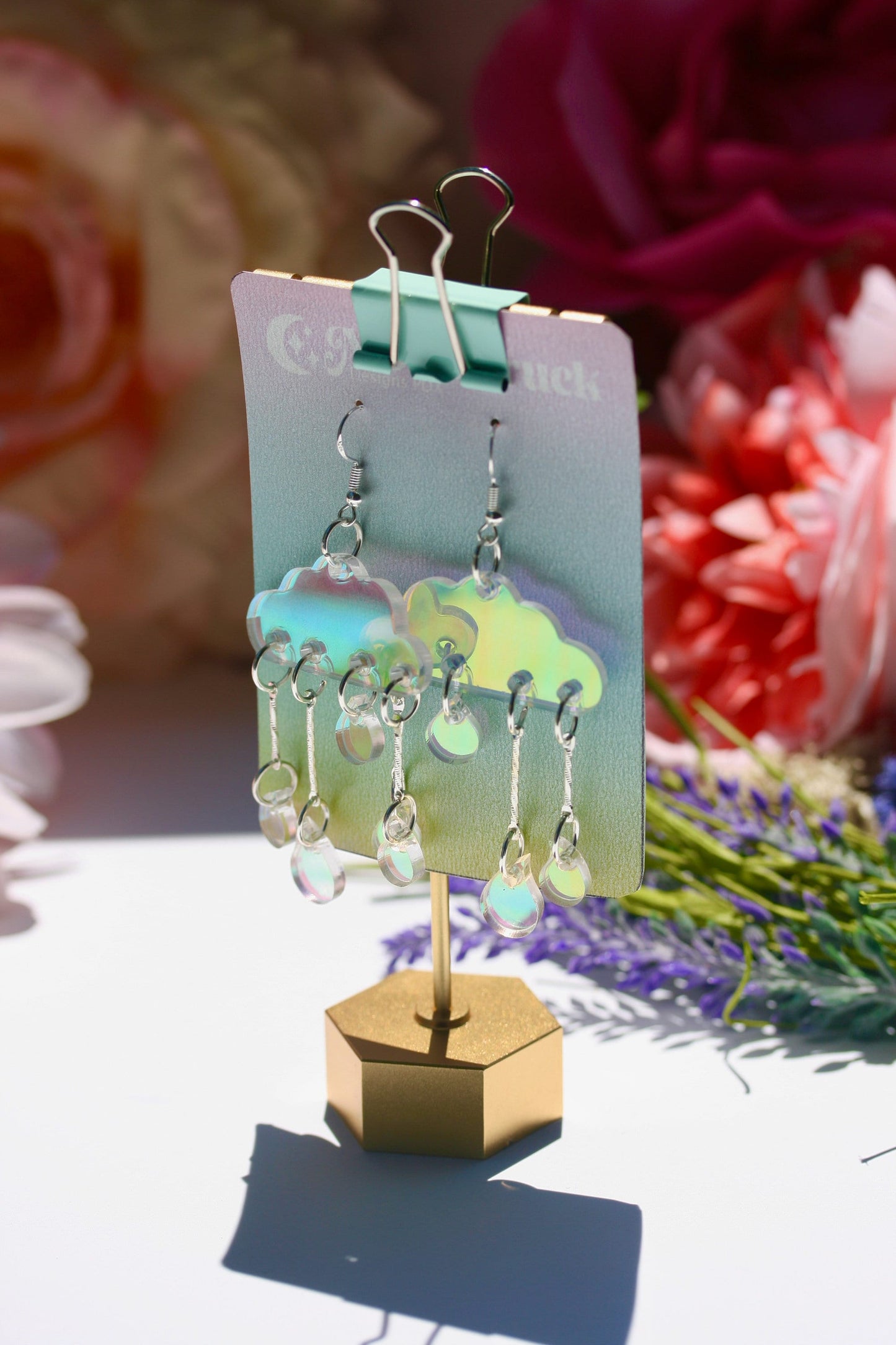 Wholesale- Cloud Earrings- Sky Celestial Earth Cosmic Solar Raindrops Storm Weather Holo Emoji Lasercut Iridescent Reflective Rainbow Dangle Earrings