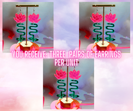 Wholesale- Lotus Blossom Earrings- Sparkly Green Red Pink Reflective Lightweight Neon Statement