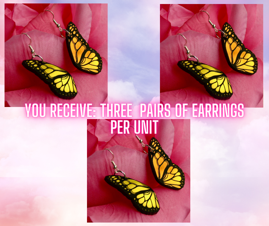 Wholesale- Butterfly Wing Earrings- Iridescent Reflective Black Lightweight Witchy Flutter Gardener Caterpillar Insect Monarch