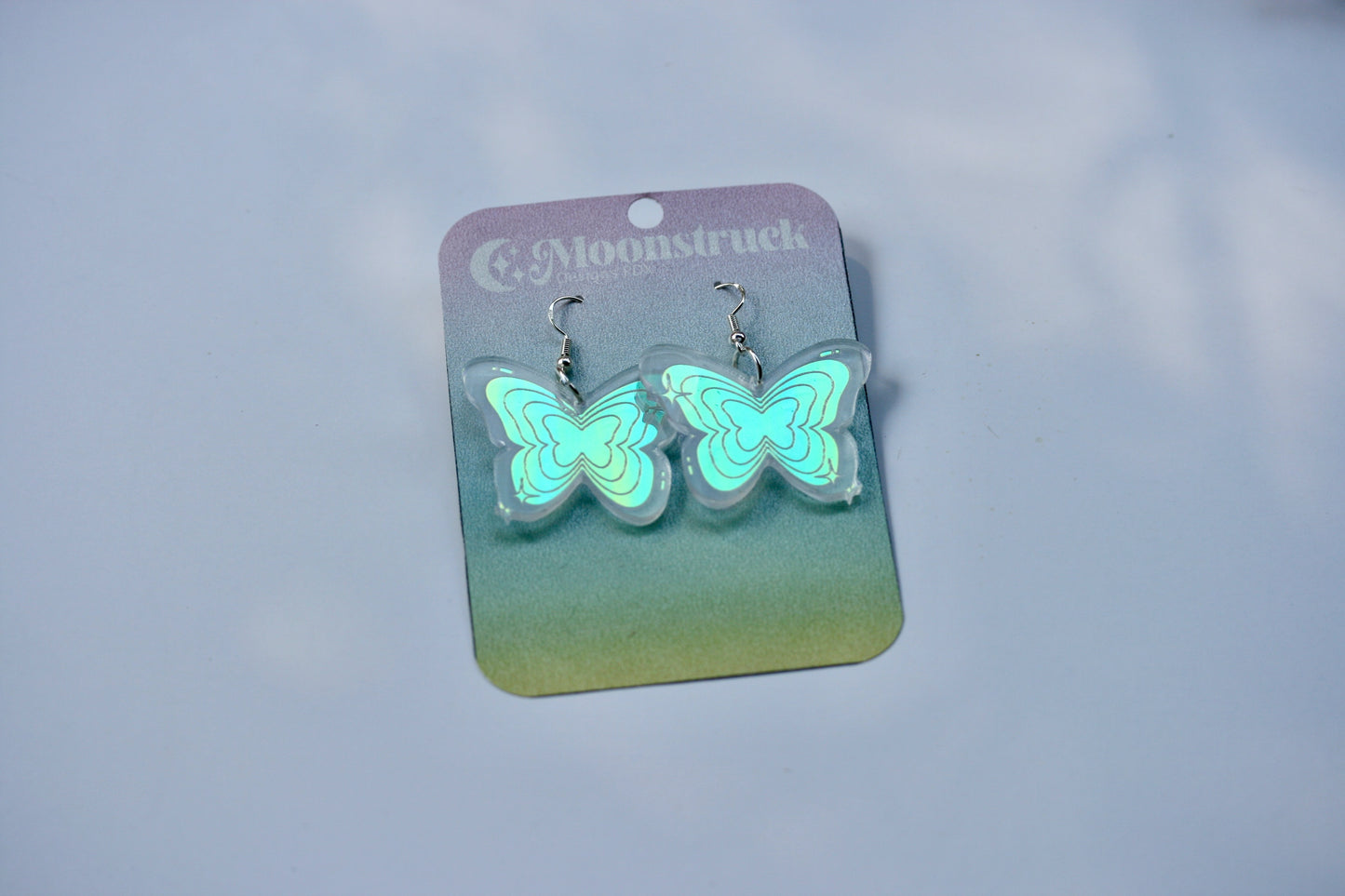 Y2K Butterfly Earrings - Iridescent Reflective Early 2000s Rainbow Kawaii Star Cute Fantasy Flowers Psychedelic